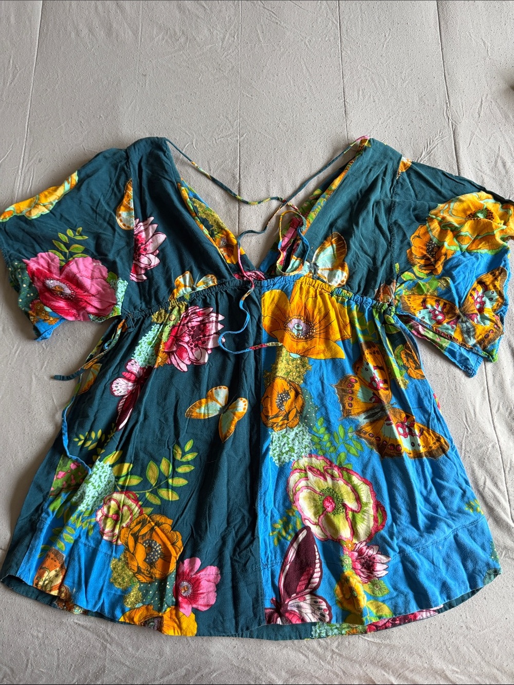 FARM Rio Teal Tunic with Bright Blue, Pink & Yellow Floral Print - Picture 3 of 4
